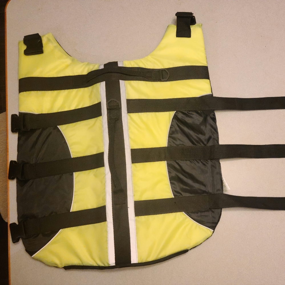 Dog Life Jacket | Reflective Yellow & Black | Adjustable Safety Vest Size Large